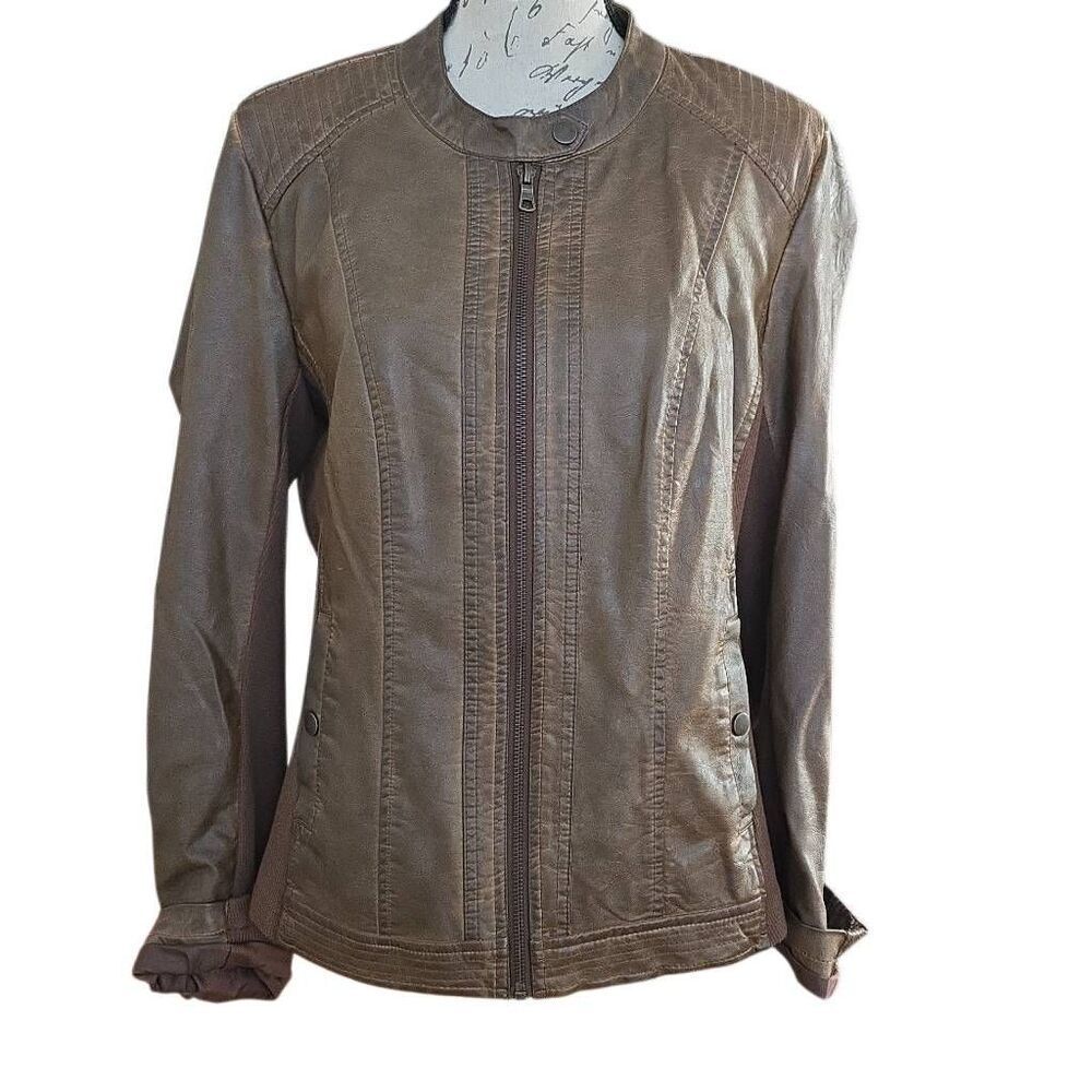 Sebby Collection Women's Size Large Brown Faux  Leather Moto Jacket